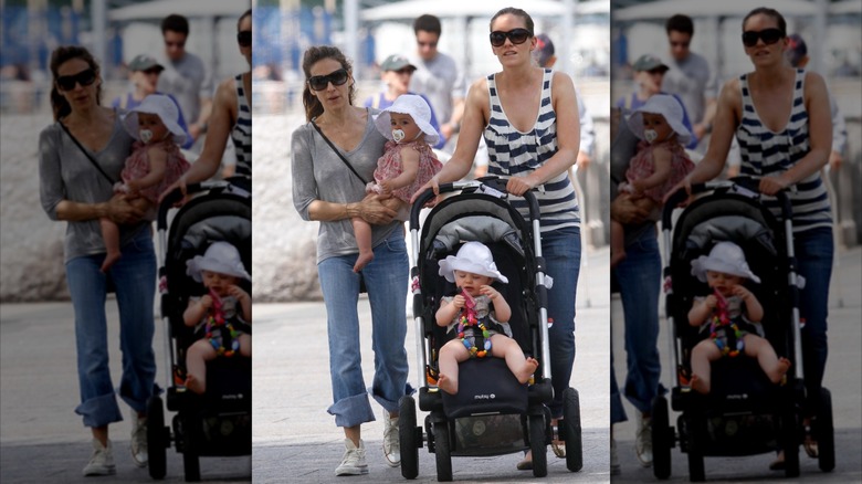 Sarah Jessica Parker walking with her twins and their nanny