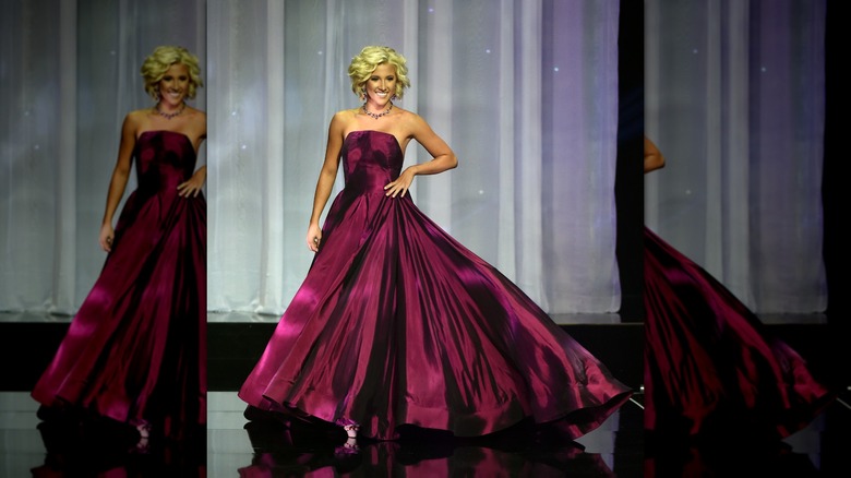 Savannah Chrisley in plum ballgown for the 2016 Miss Teen USA competition