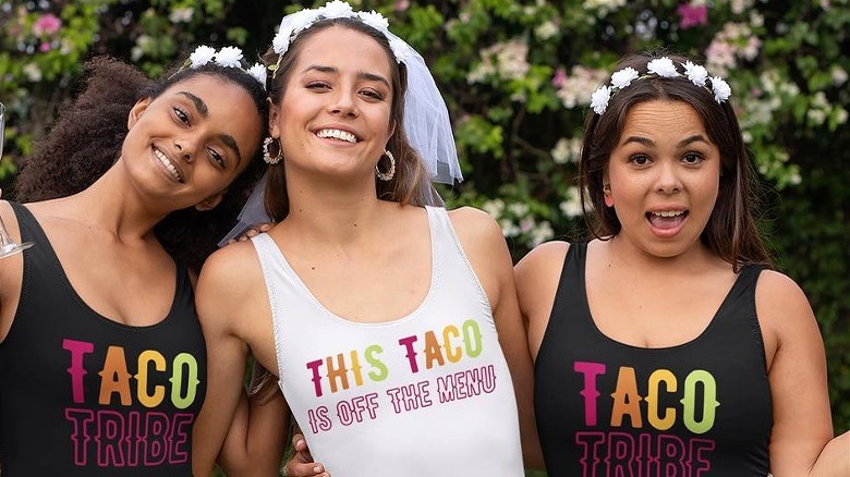 Bride and bridesmaids in taco themed swimwear