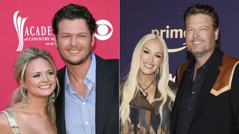 Blake Shelton with Miranda Lambert at an awards show/Blake Shelton with Gwen Stefani