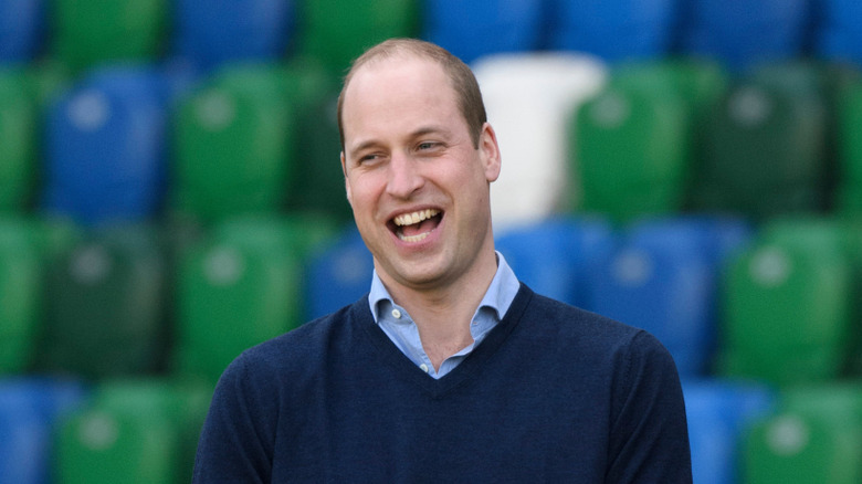 Prince William takes part in a football training session with children during a visit the National Stadium in Belfast, home of the Irish Football Association in Belfast, Northern Ireland (2019)