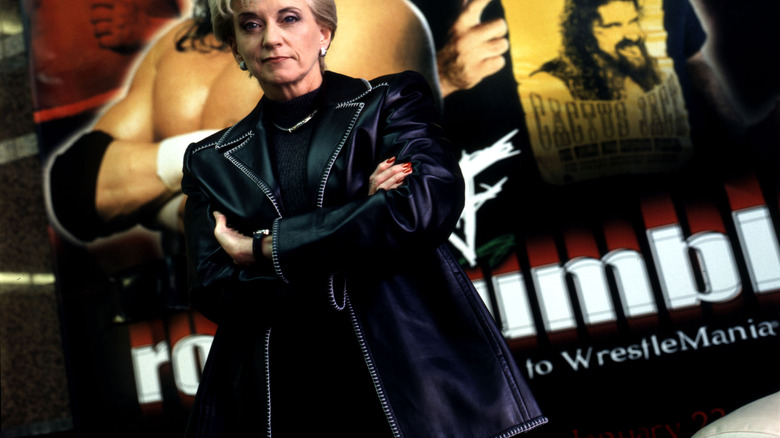 Linda McMahon posing for a WWE promotional poster