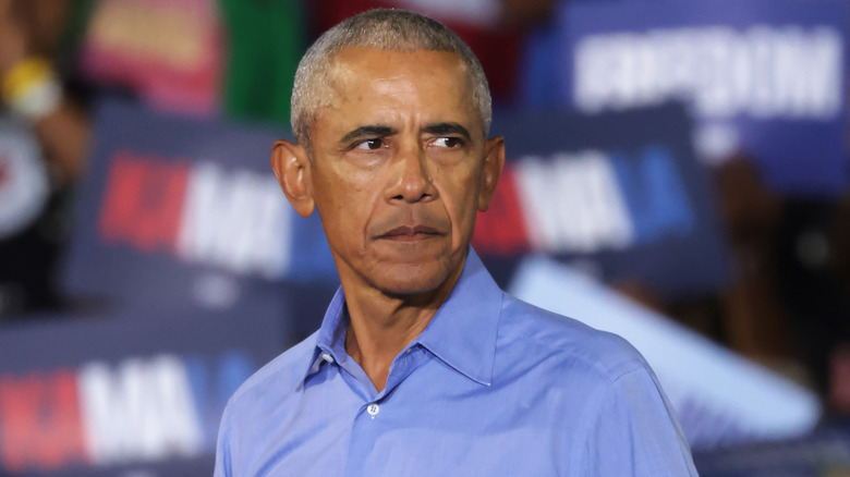 Barack Obama talking at a rally