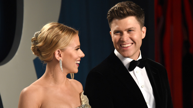 Scarlett Johansson and Colin Jost smiling