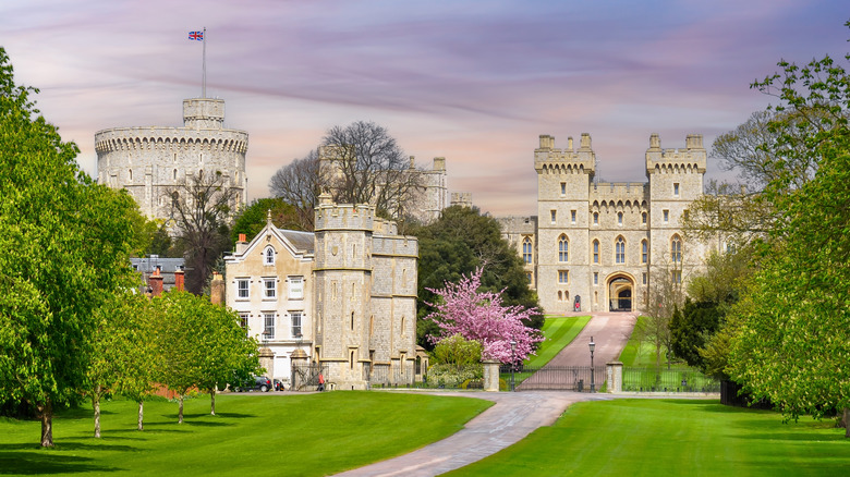 Exterior shot of Windsor Castle at sunset