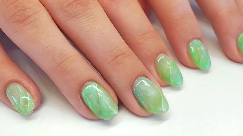 Green marble sea glass nails 