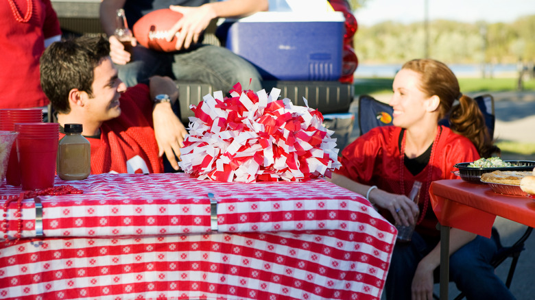 red and white themed tailgate party