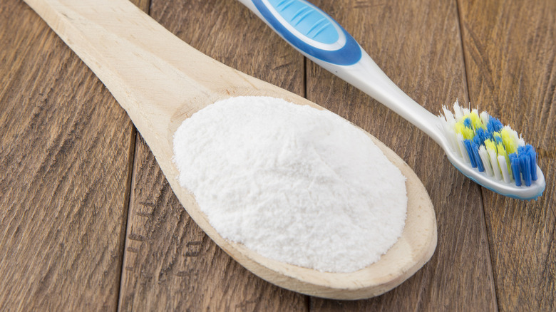 Baking soda and toothbrush