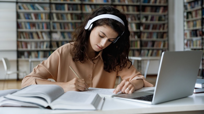 A woman working hard. 