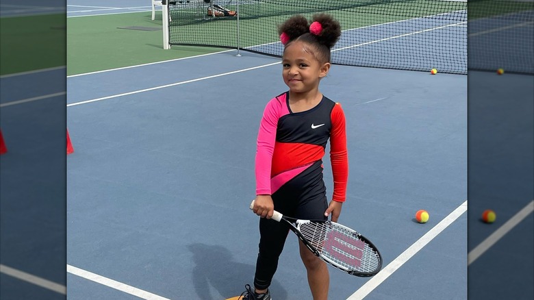 Olympia practicing on the court