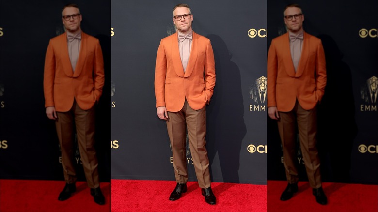 Seth Rogen posing on Emmys 2021 red carpet