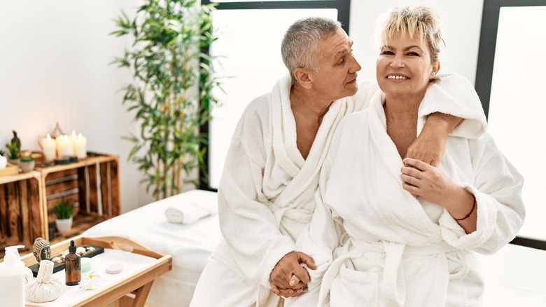 senior couple at spa