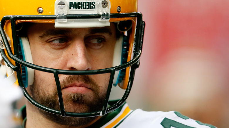 Aaron Rodgers wears Green Bay helmet