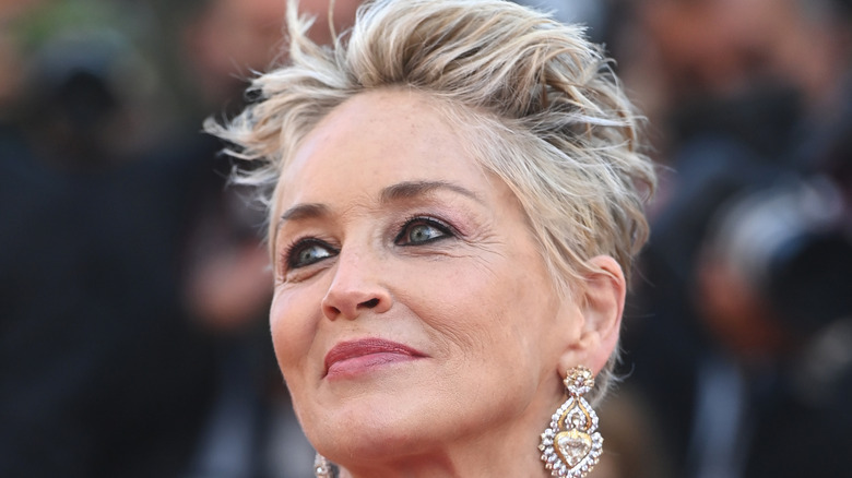 Sharon Stone looking to her left 