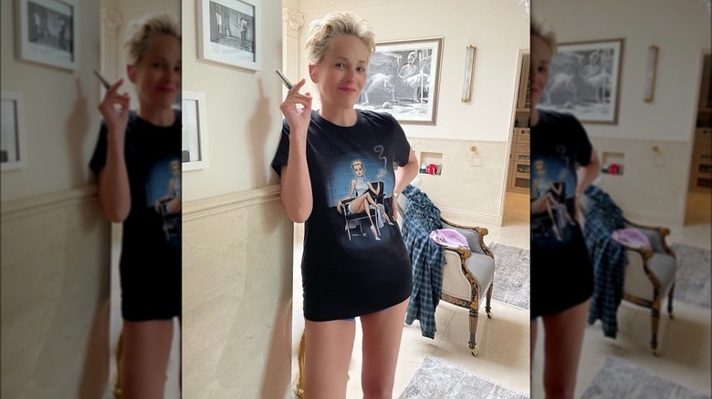 Sharon Stone wearing Basic Instinct tee