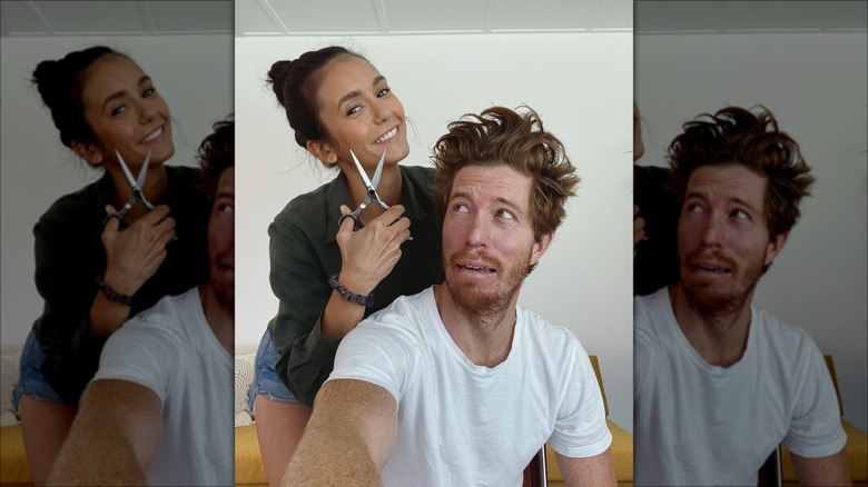 Nina Dobrev posing with Shaun White