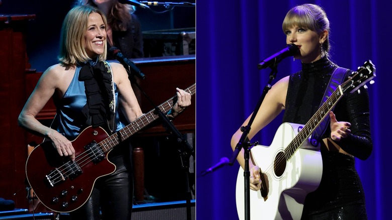 Split image of Taylor Swift and Sheryl Crow performing