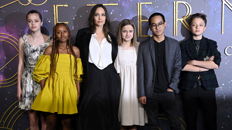 Angelina Jolie with her children on the red carpet