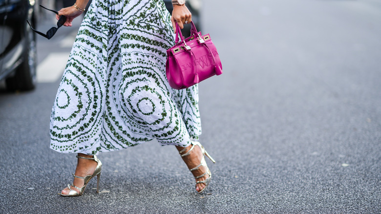 Woman wearing strappy high heels