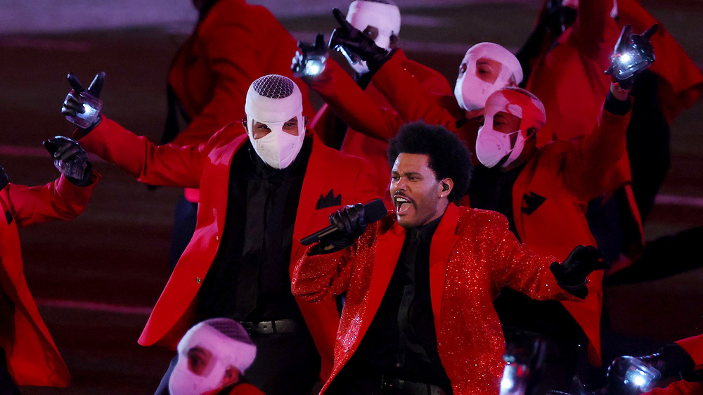 The Weeknd performing on the Super Bowl halftime show