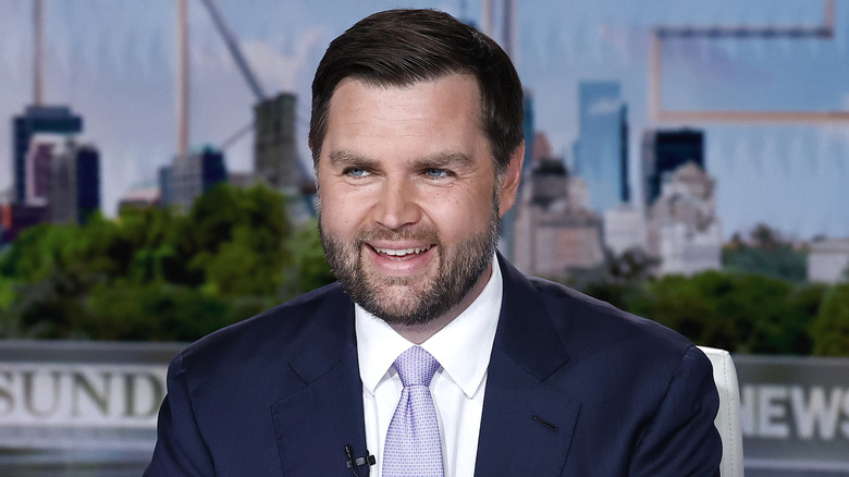 JD Vance wearing a light purple tie during interview