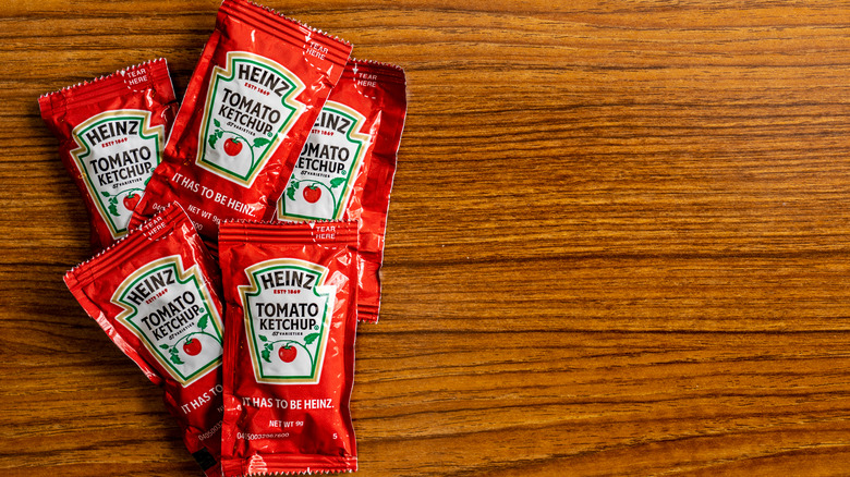 packages of Heinz tomato ketchup 