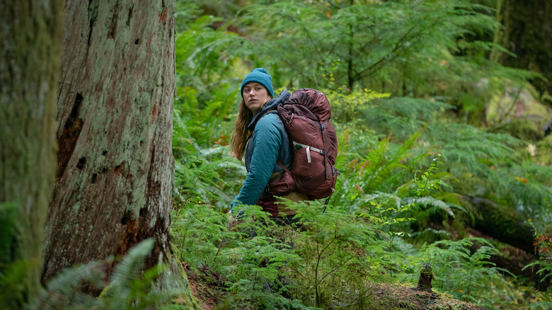 Maika Monroe backpacking in "Significant Other"