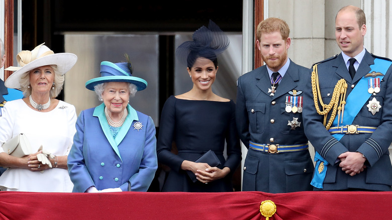 Camilla, Elizabeth, Meghan, Harry, and William