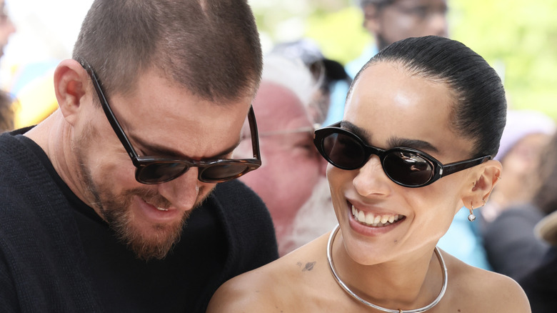 Zoë Kravitz and Channing Tatum in sunglasses laughing together