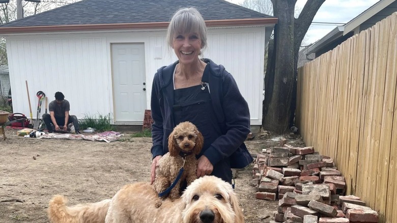 Karen E. Laine with two dogs 