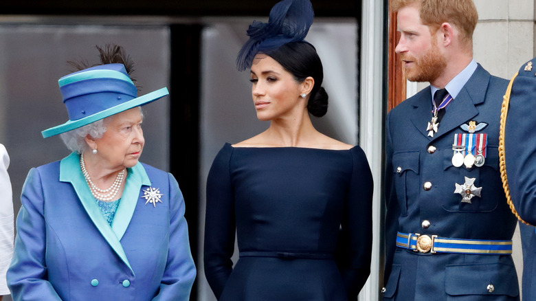 Prince Harry and Meghan with Queen Elizabeth II