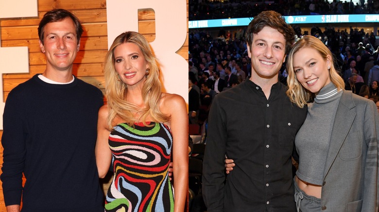 Jared Kushner and Ivanka Trump (L) and Joshua Kushner and Karlie Kloss (R)