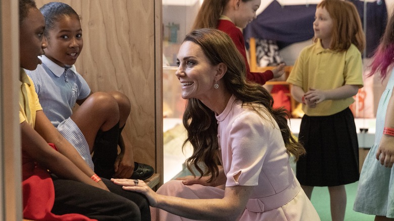 Kate Middleton chatting with kids