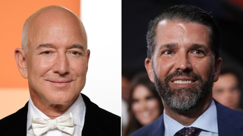 A split image of Jeff Bezos and Don Jr. smiling