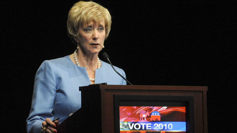 Linda McMahon speaking podium