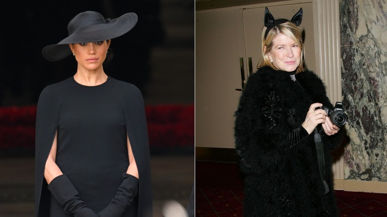 Meghan Markle (L) and Martha Stewart (R) in black dresses