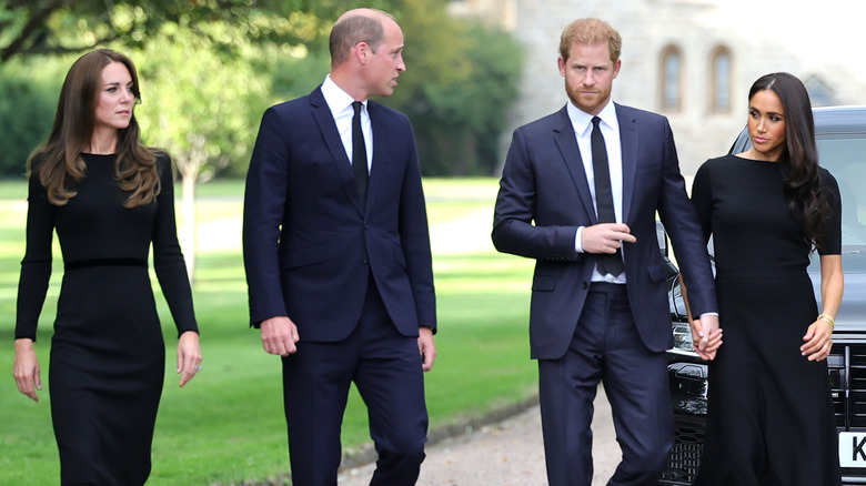 Prince Harry, Meghan Markle, Prince William, and Princess Catherine walking together