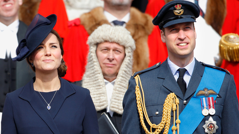 Princess Catherine and Prince William looking up