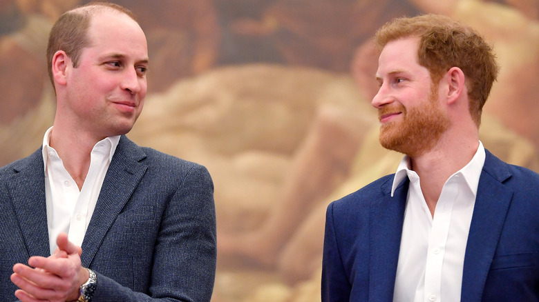 Prince William and Prince Harry looking at each other