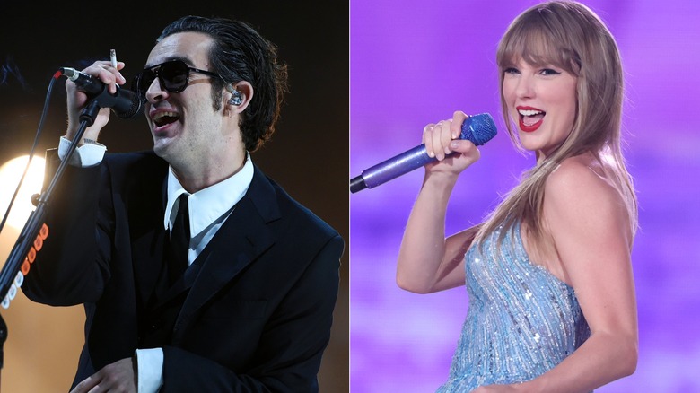 A split image of Taylor Swift and Matty Healy