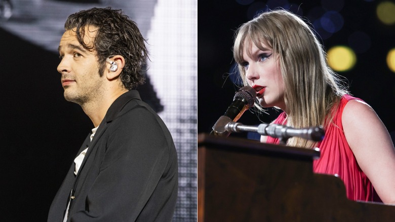 A split image of Taylor Swift and Matty Healy