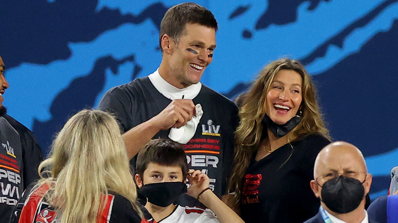 Tom Brady and Gisele Bündchen celebrating the Buccaneers' Super Bowl LV win