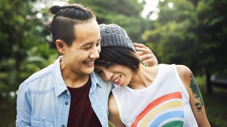 happy couple in park