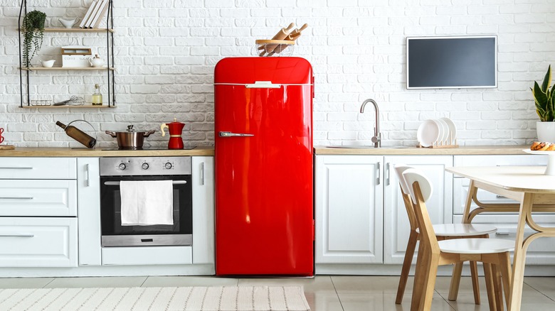 Red retro refrigerator