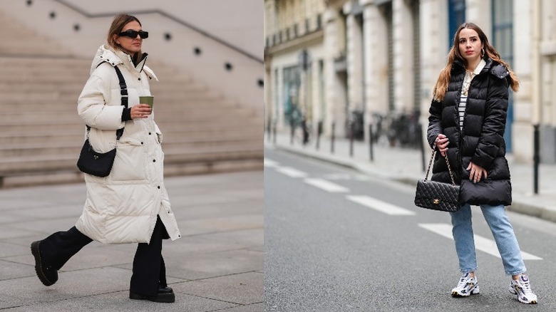 Two puffer jacket styling examples