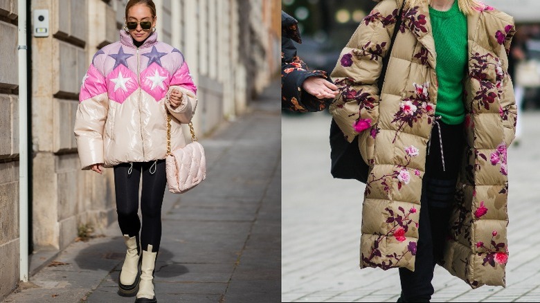 Two puffer jacket styling examples