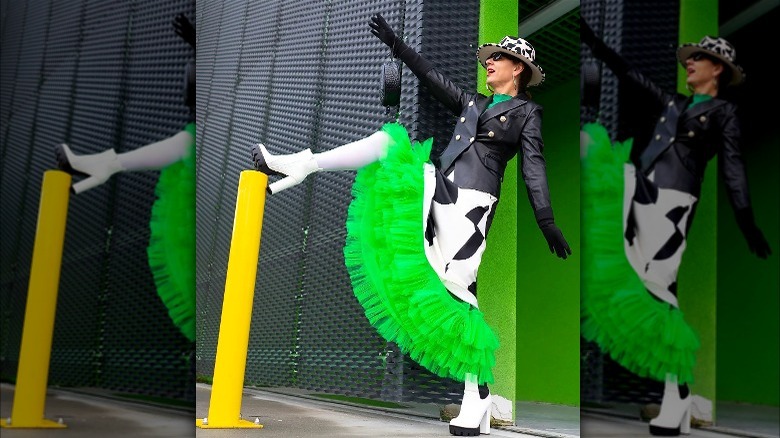 Woman in a lime green tulle skirt