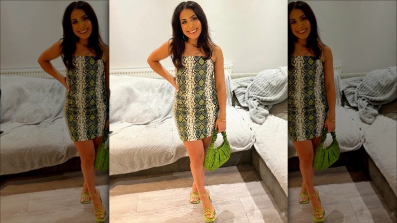 Green snake skin print dress 