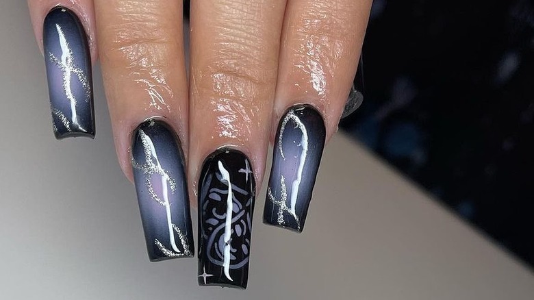 Long square nails with black