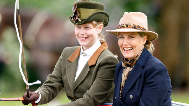 Countess of Wessex and Lady Louise wear hats with feathers